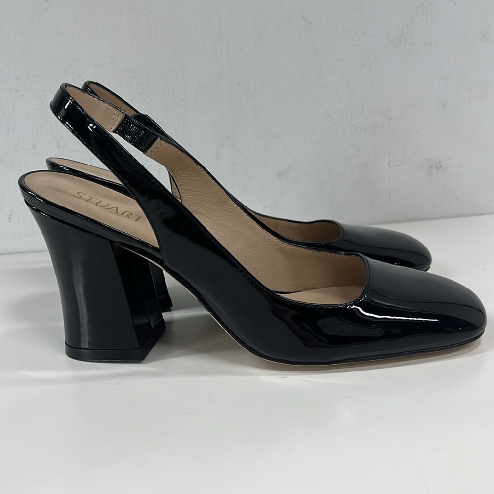 Stuart Weitzman Glossy Black Slingback Heels